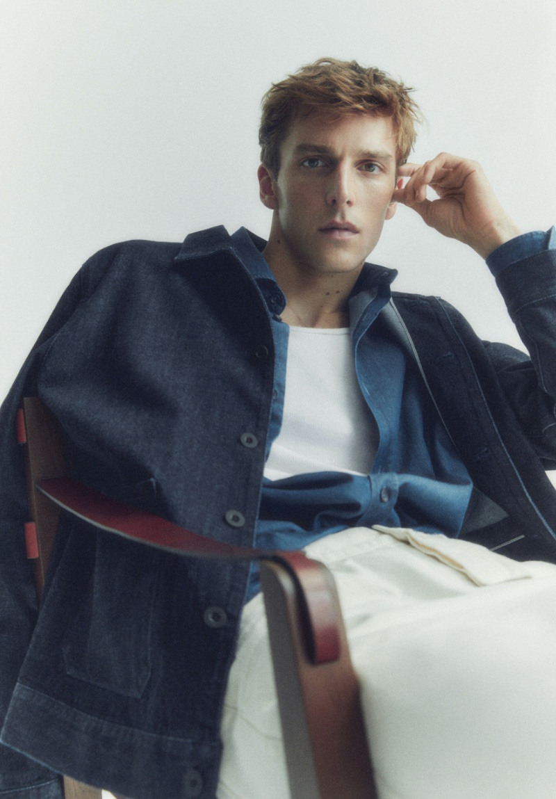 Massimo Dutti showcases how classic blue denim and chambray pair well with white jeans.