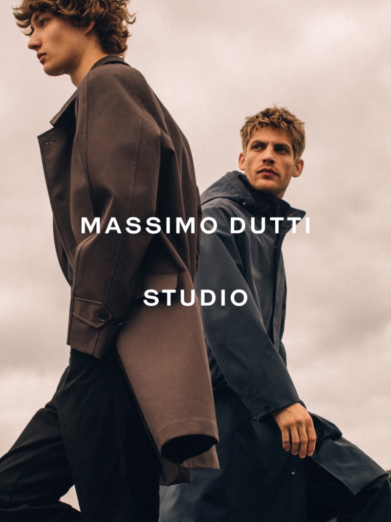 Models Dante Scheck and Baptiste Radufe wear looks from Massimo Dutti's fall-winter 2023 Studio collection. 