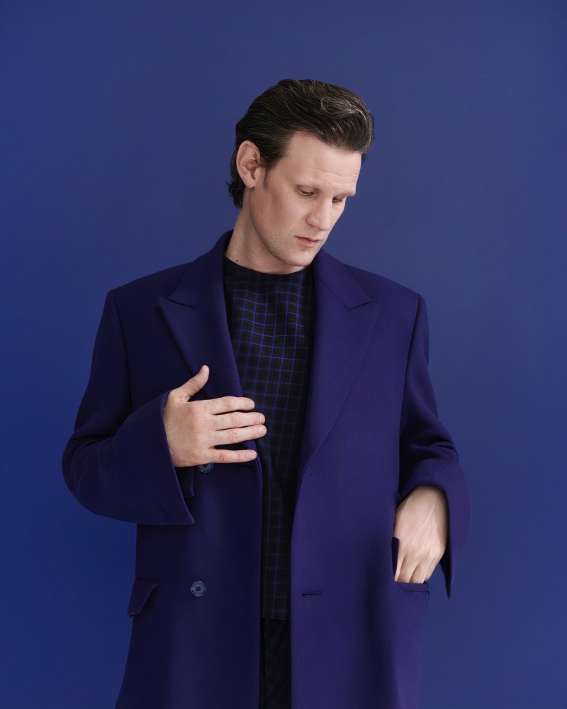 Matt Smith dons sharp tailoring for Paul Smith's fall-winter 2023 campaign.