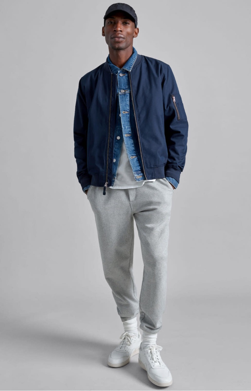 Navy Bomber Jacket Outfit Men Joggers Everlane