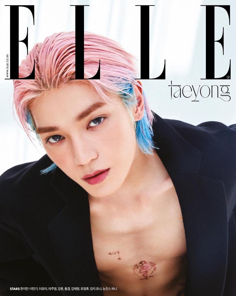 Donning a tailored Loewe coat, Taeyong covers the September 2023 issue of Elle Korea.