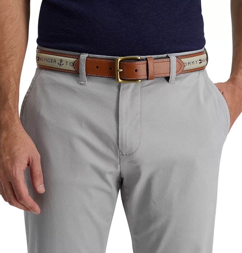 Tri-Color Ribbon Inlay Leather Belt Men Tommy Hilfiger