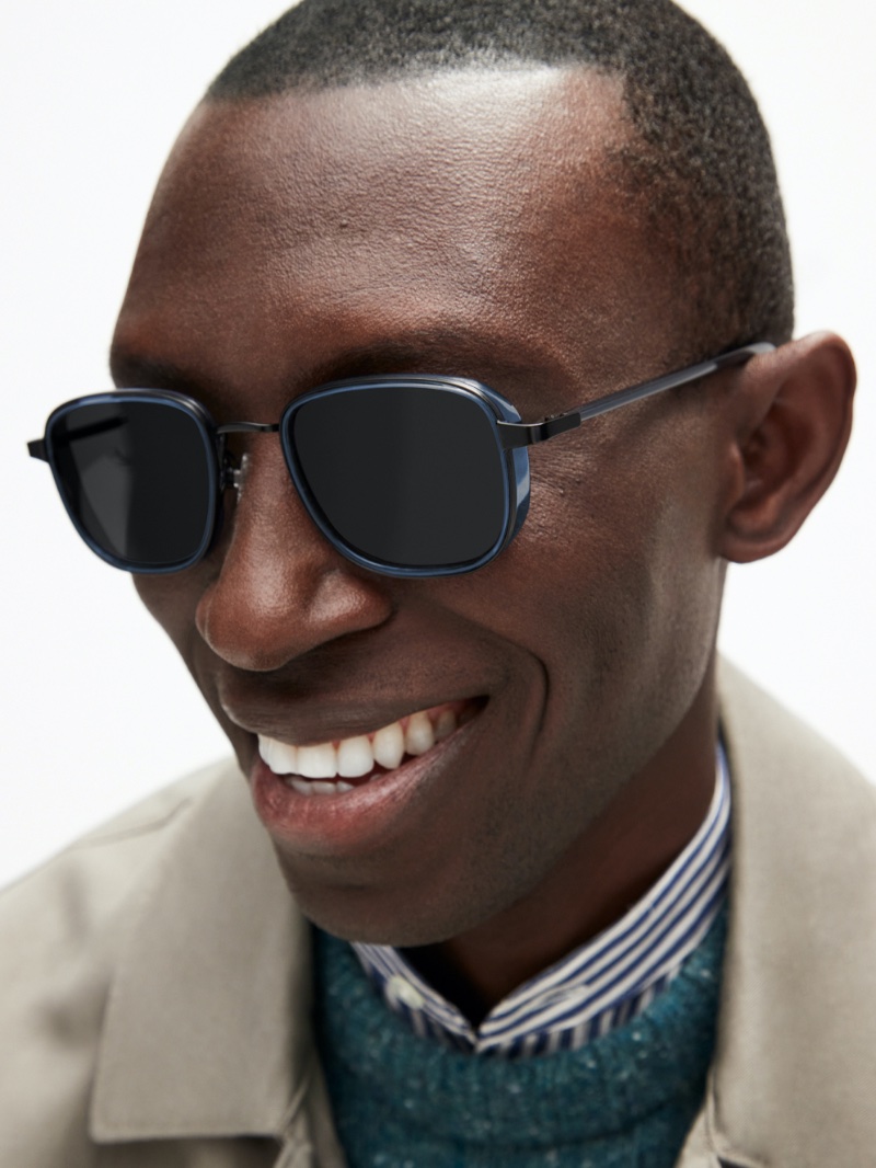Armando Cabral dons Warby Parker's Dante sunglasses in Inlet Crystal with Brushed Ink.