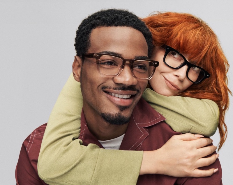 Tyshawn Jones and Natasha Lyonne come together as the faces of Warby Parker's fall 2023 collection. Jones wears the brand's Cullen glasses while Lyonne sports Freddy.