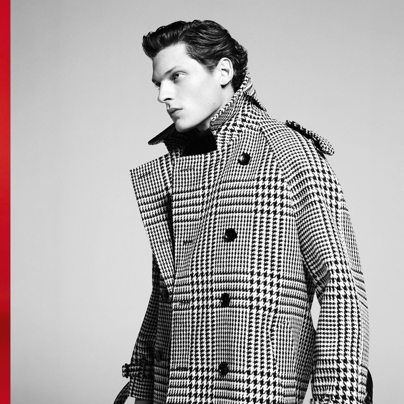 French model Valentin Caron wears a Tom Ford coat for Beymen's fall-winter 2023 campaign.