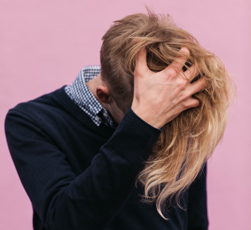 Blonde Long Hair Face Covered Man