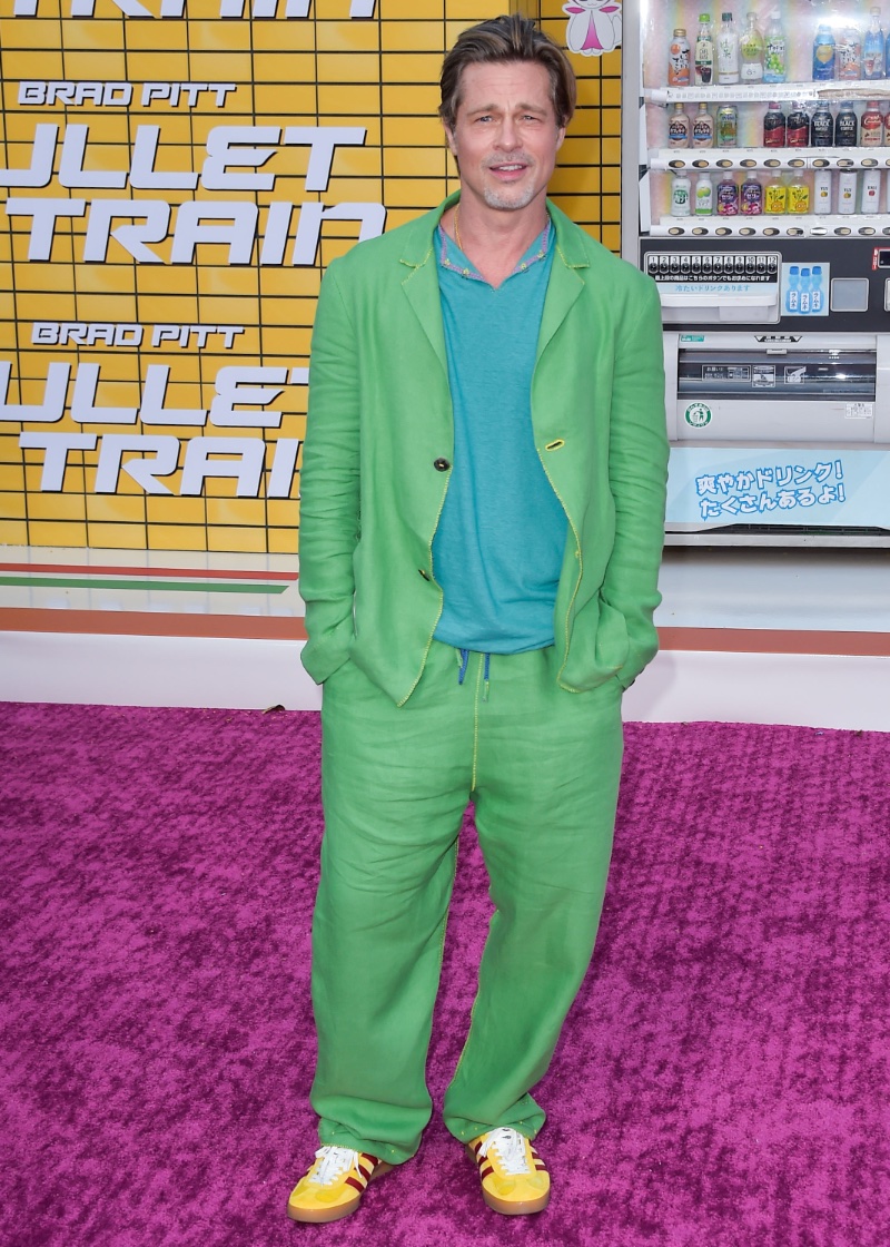 Brad Pitt Lime Green Suit Yellow Sneakers Bullet Train Premiere 2022