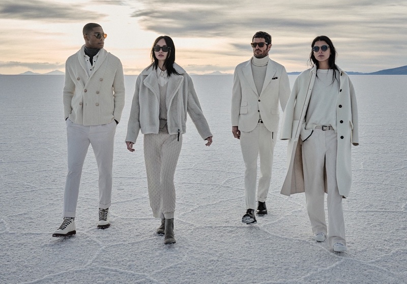 Shades of white set the tone for Brunello Cucinelli's fall-winter 2023 campaign. 