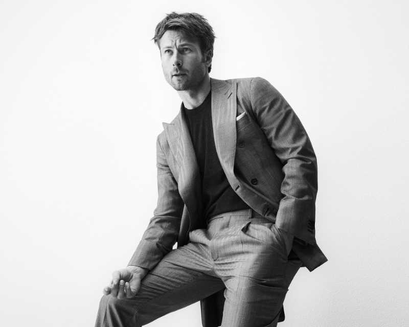A sartorial vision, Glen Powell fronts Brioni's fall-winter 2023 campaign.