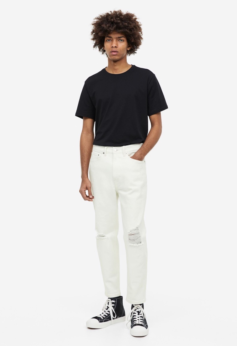 H&M Men White Tapered Regular Crop Jeans » Men's White Jeans Outfits: Year-round Styling Secrets H&M Men White Tapered Regular Crop Jeans