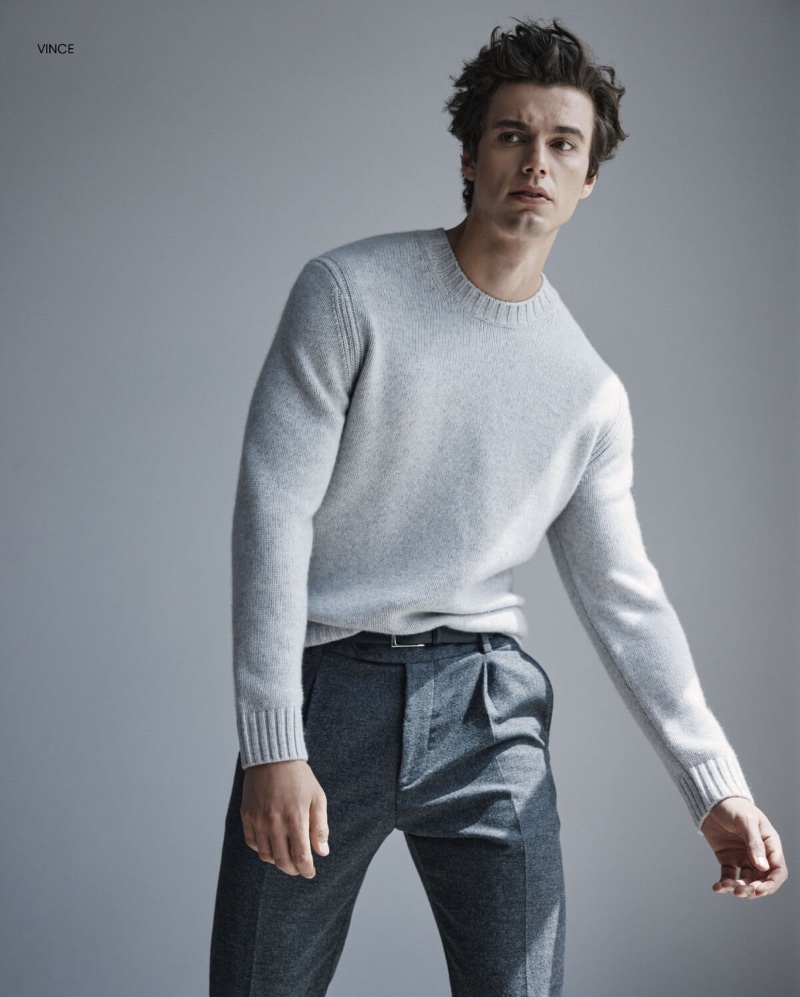 Model Pablo Kaestli embraces shades of gray in Vince.