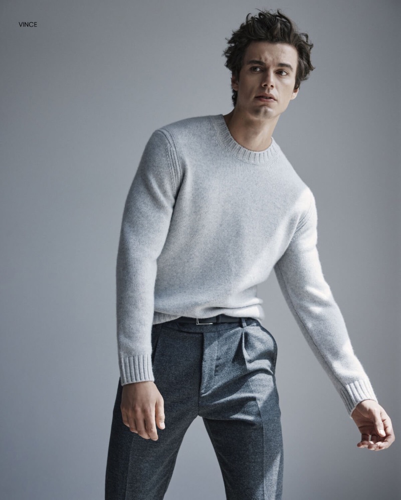 Model Pablo Kaestli embraces shades of gray in Vince. » Holt Renfrew Proposes Fall 2023 Style with Proven Essentials Model Pablo Kaestli embraces shades of gray in Vince.