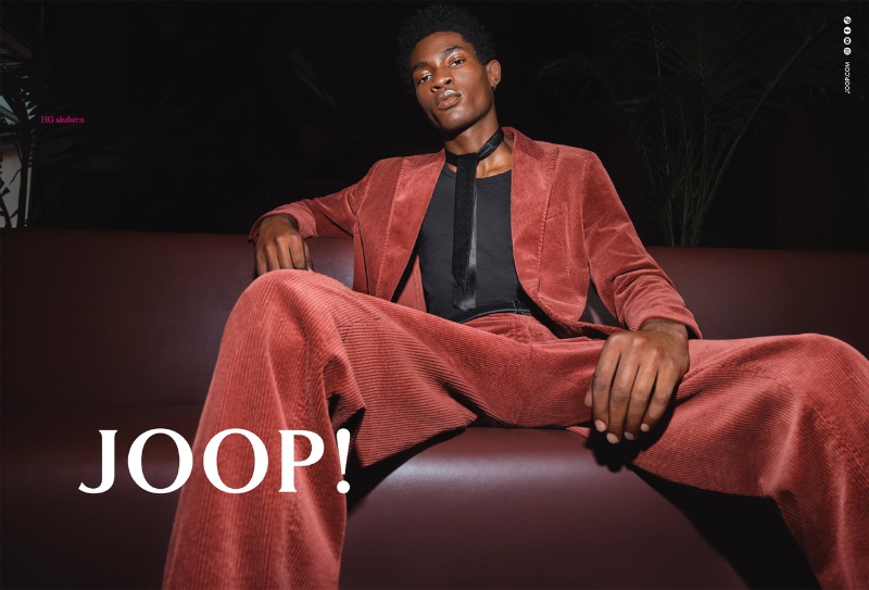 Evans Ikechukwu dons a corduroy suit for JOOP!'s fall-winter 2023 campaign.