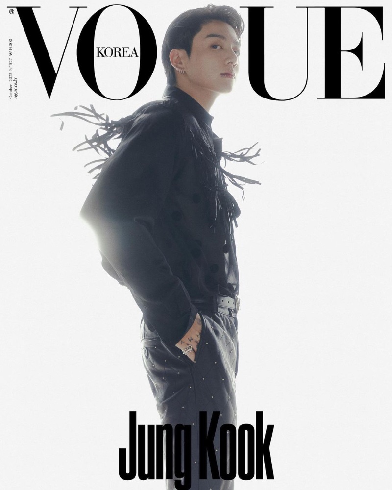 Jung Kook pays a nod to 60s British rock for the October 2023 cover of Vogue Korea.