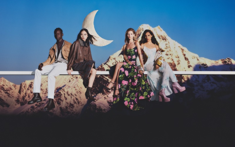 Tamsir Thiam, Huijia Chen, Emily Grace Hime, and Hannah Wick wears Brunello Cucinelli for Neiman Marcus' fall 2023 campaign
