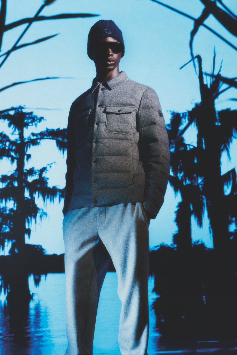 Tamsir Thiam dons a Moncler look for Neiman Marcus' fall 2023 campaign. 