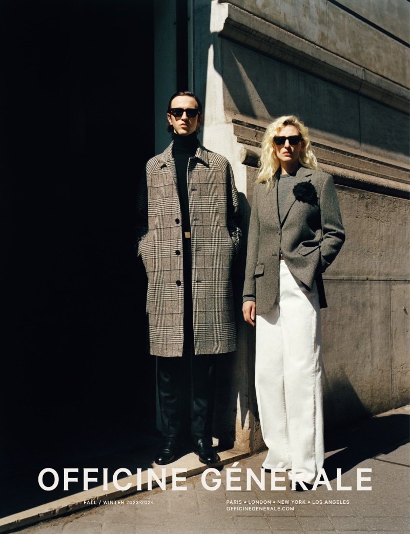 Taking to the city streets, Niels Trispel and Maggie Maurer star in Officine Générale's fall-winter 2023 campaign.
