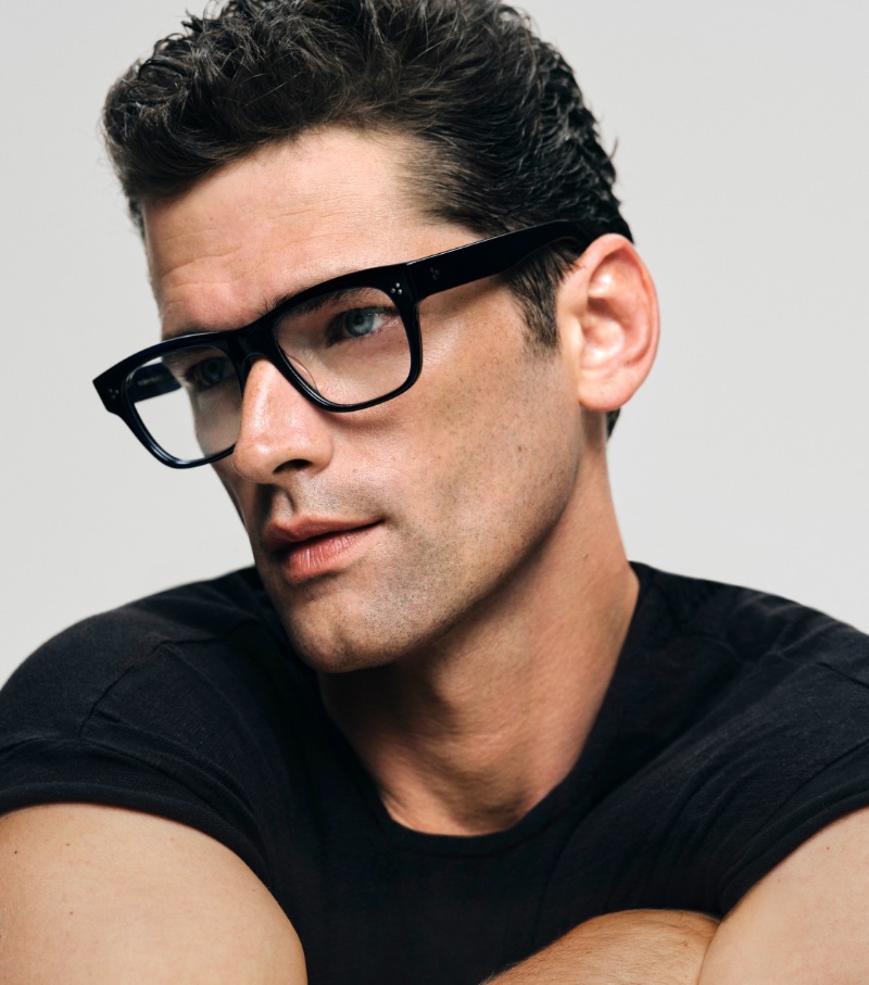 American model Sean O'Pry wears Birell glasses for Oliver Peoples' fall 2023 campaign. 