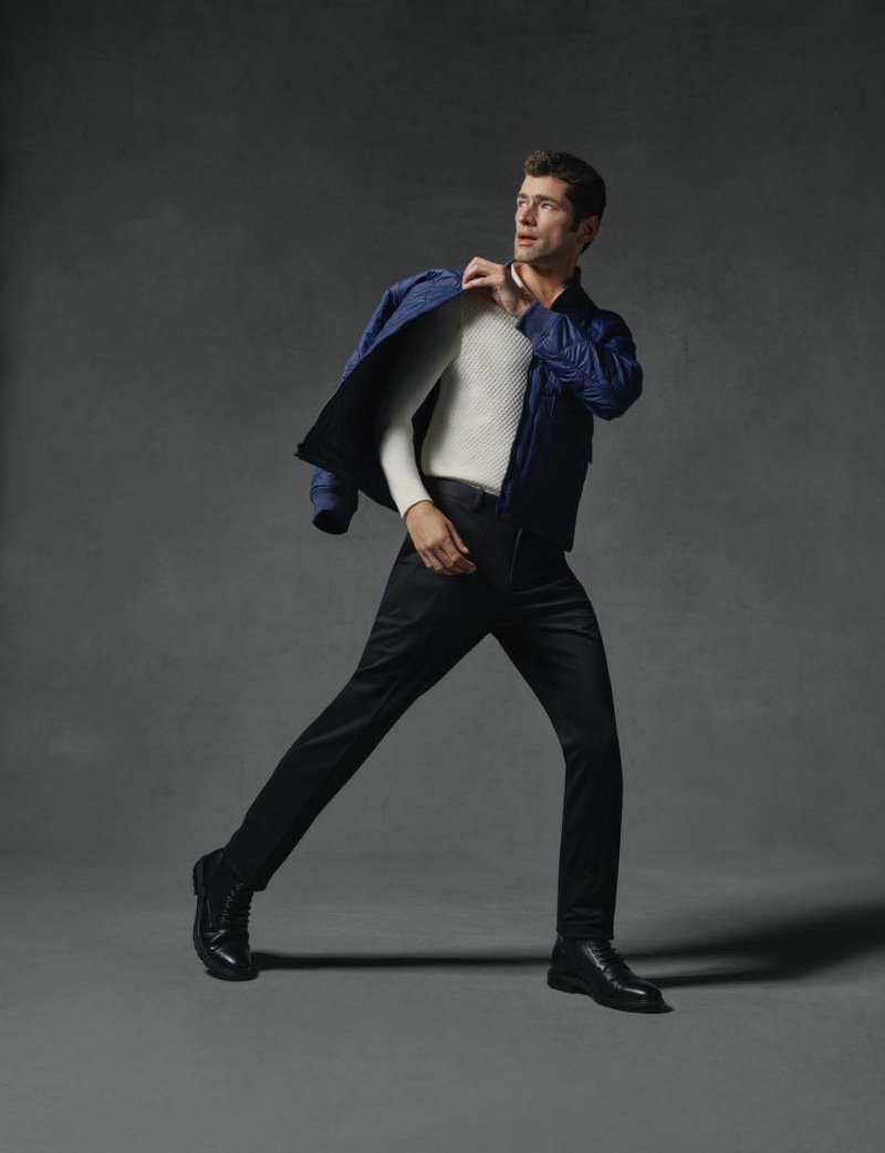 Taking the spotlight for Perry Ellis' fall-winter 2023 campaign, Sean O'Pry sports a quilted jacket.