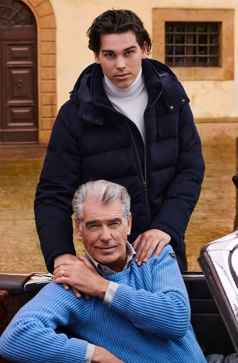 Paul & Shark enlists father-son duo Pierce and Paris Brosnan as the stars of its fall-winter 2023 campaign.