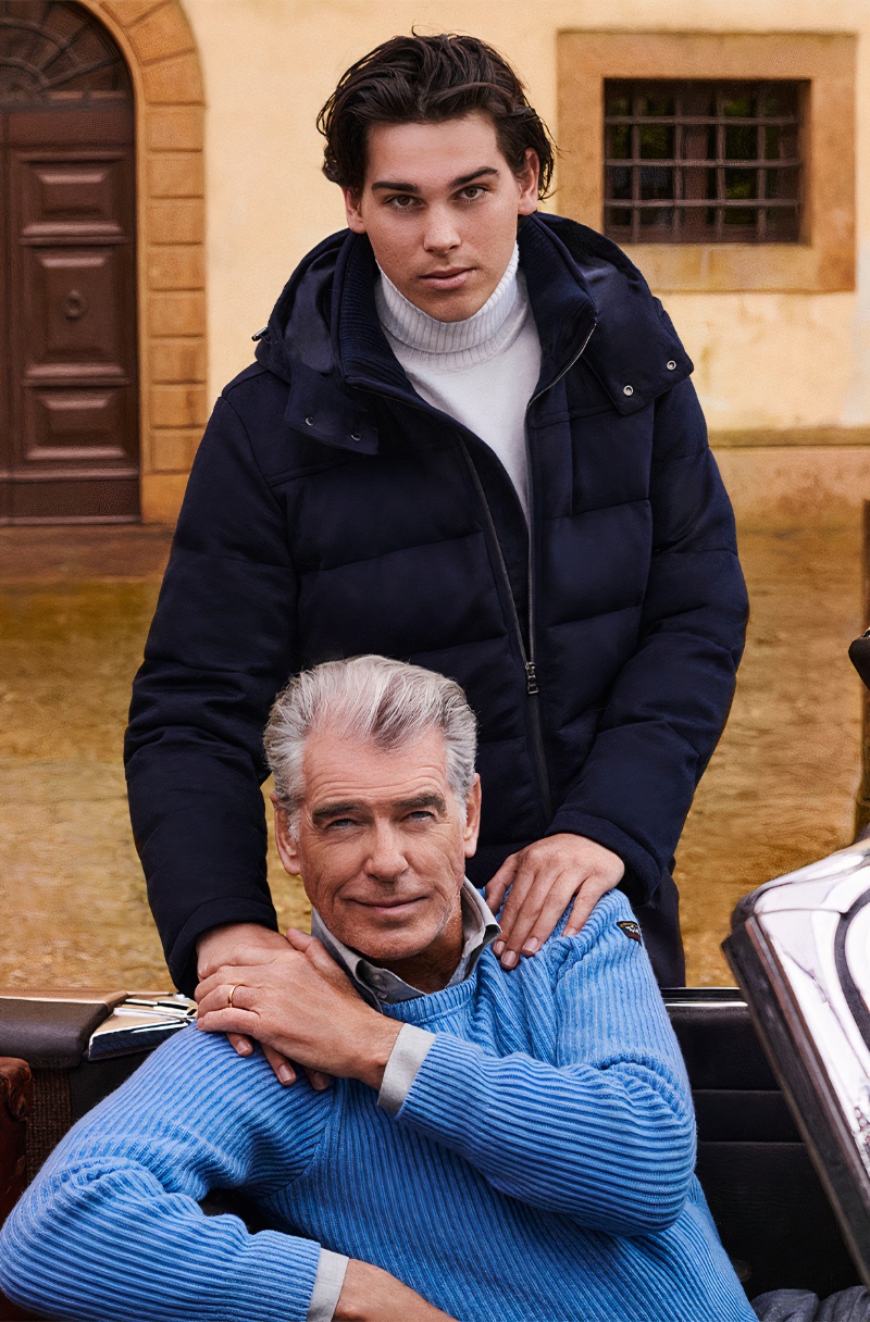 Paul & Shark enlists father-son duo Pierce and Paris Brosnan as the stars of its fall-winter 2023 campaign. » Pierce & Paris Brosnan Charm in Paul & Shark Fall 2023 Ad Paul & Shark enlists father-son duo Pierce and Paris Brosnan as the stars of its fall-winter 2023 campaign.