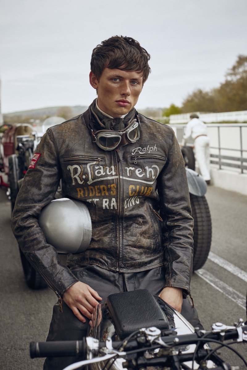 Tristan Paine sports a distressed leather jacket for the Polo Originals fall-winter 2023 campaign. » Polo Originals Steers Fashion into the Fast Lane for Fall Tristan Paine sports a distressed leather jacket for the Polo Originals fall-winter 2023 campaign.