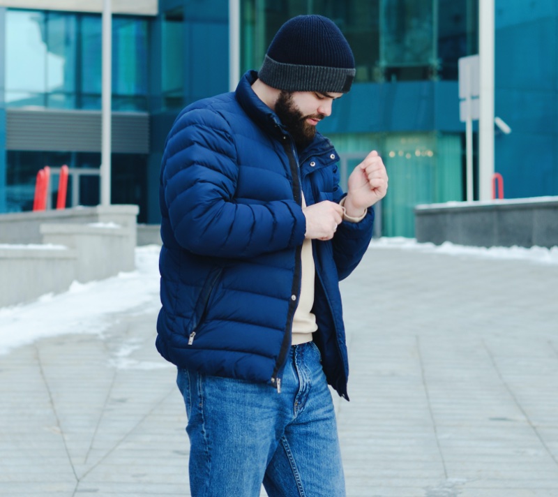 Keep the fit of your puffer jacket in mind for a well put together winter ensemble. 