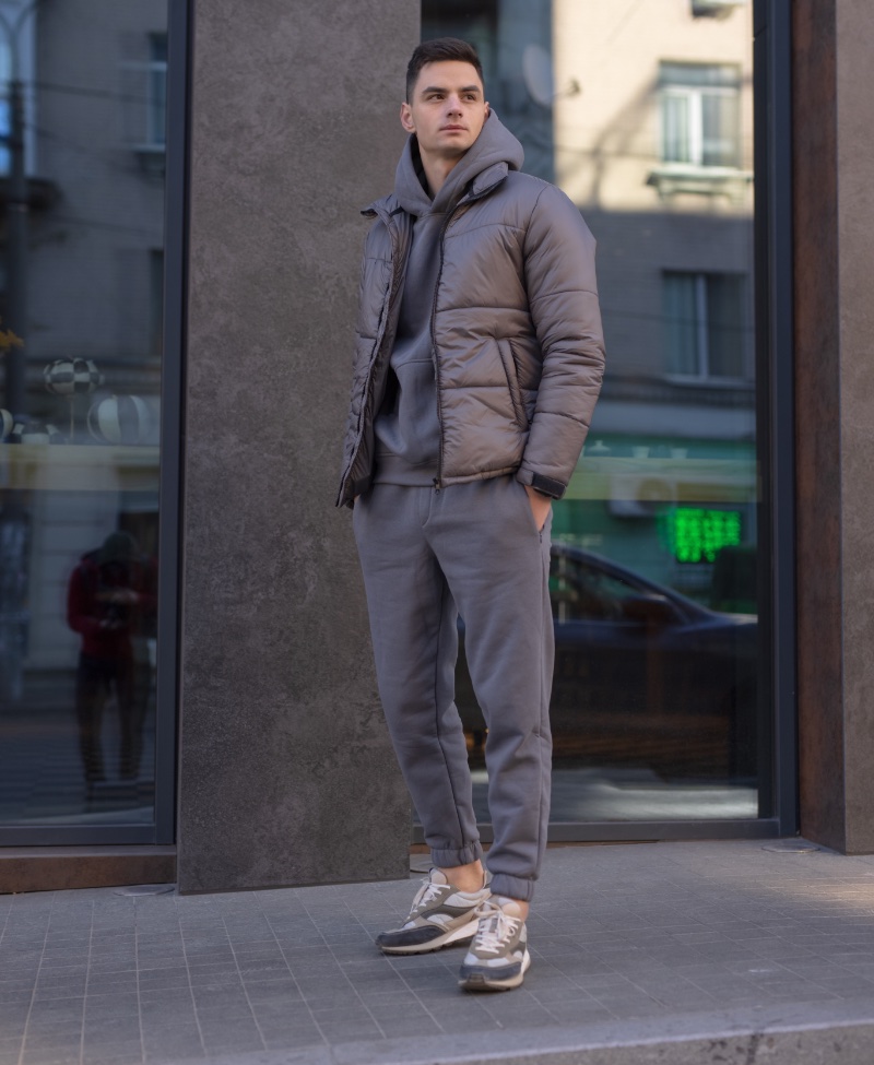 Puffer Jacket Men Outfit Athleisure Monochromatic
