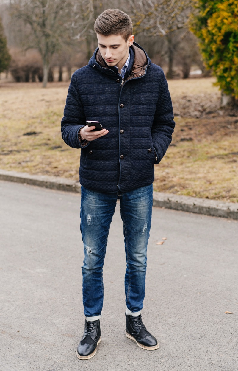 Puffer Jacket Outfit Men Jeans Boots