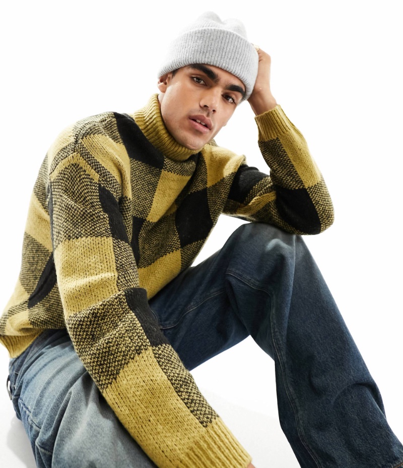 ASOS Design Plaid Turtleneck Sweater Men