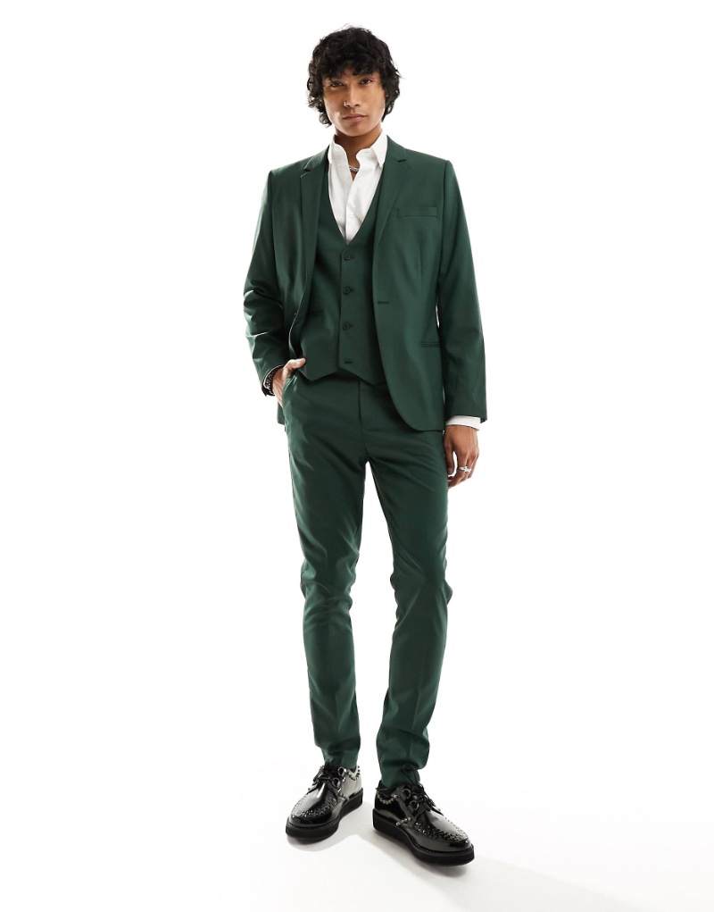 ASOS Design Skinny Suit Jacket Dark Green » Men's Holiday Outfits: Where Sartorial Dreams Thrive ASOS Design Skinny Suit Jacket Dark Green