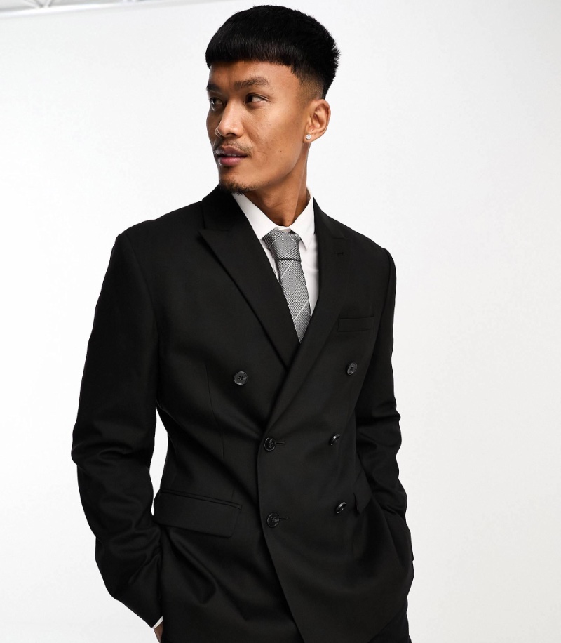 ASOS Design Slim Double-breasted Suit Jacket Black Men » Men's New Year's Eve Outfits: Master Modern NYE Style ASOS Design Slim Double-breasted Suit Jacket Black Men
