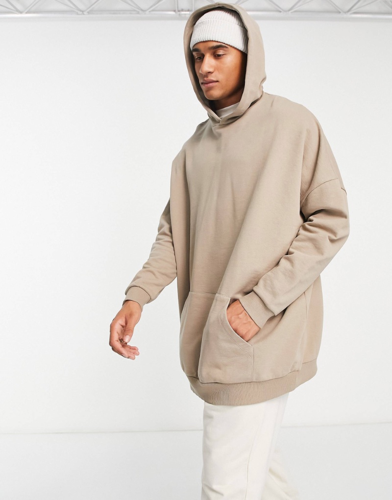 ASOS Design Super Oversized Longline Sweatshirt Gray Beige Men