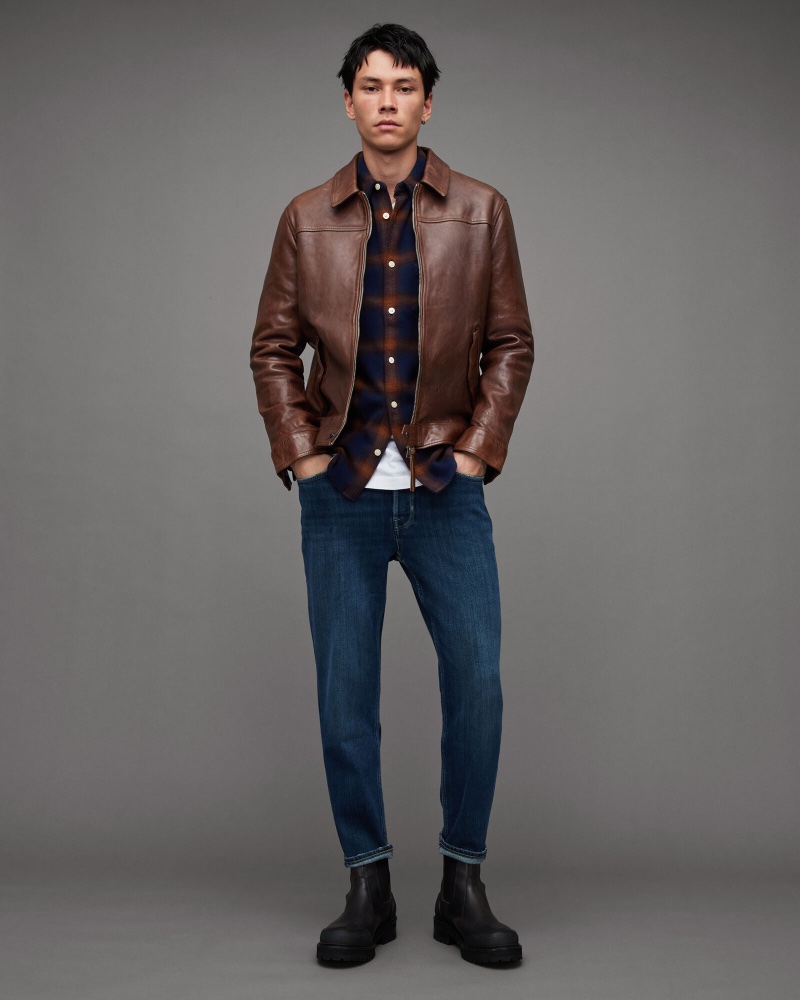 AllSaints Brim Washed Leather Jacket Rust Brown Men » Men’s Fall Fashion: The Building Blocks of Effortless Outfits AllSaints Brim Washed Leather Jacket Rust Brown Men