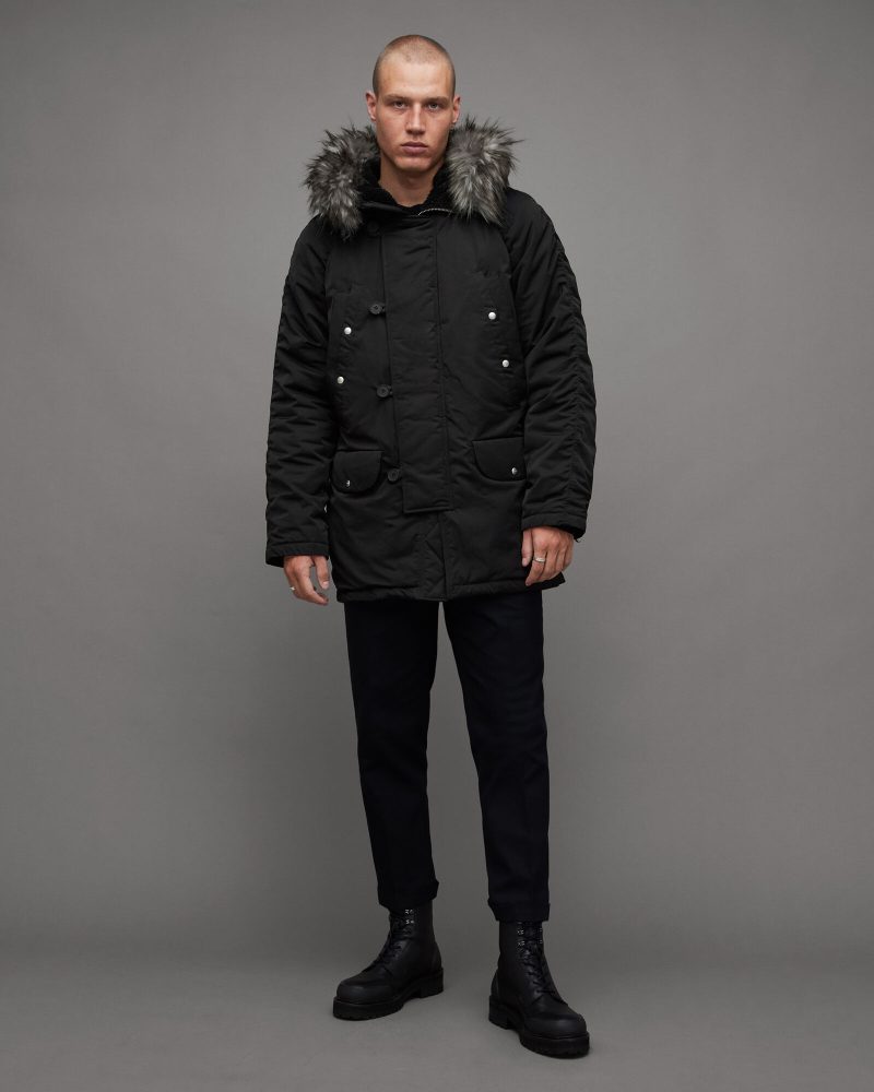 Bundle up for winter in a hooded parka. 