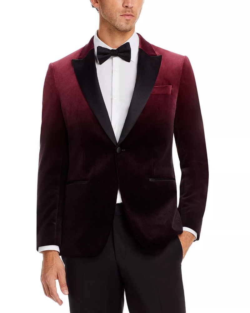 BOSS Red Ombre Velvet Slim-fit Tuxedo Jacket » Men's New Year's Eve Outfits: Master Modern NYE Style BOSS Red Ombre Velvet Slim-fit Tuxedo Jacket