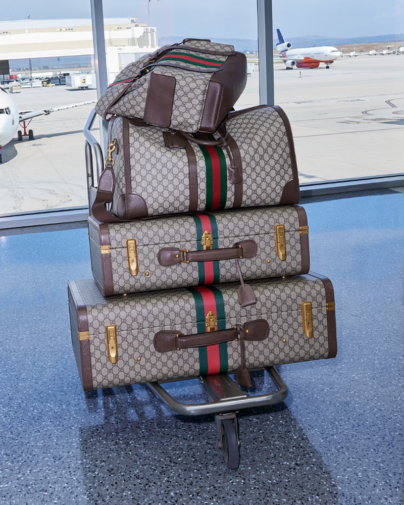 The Gucci Valigeria campaign takes us to an airport for the beginning of a stylish getaway.
