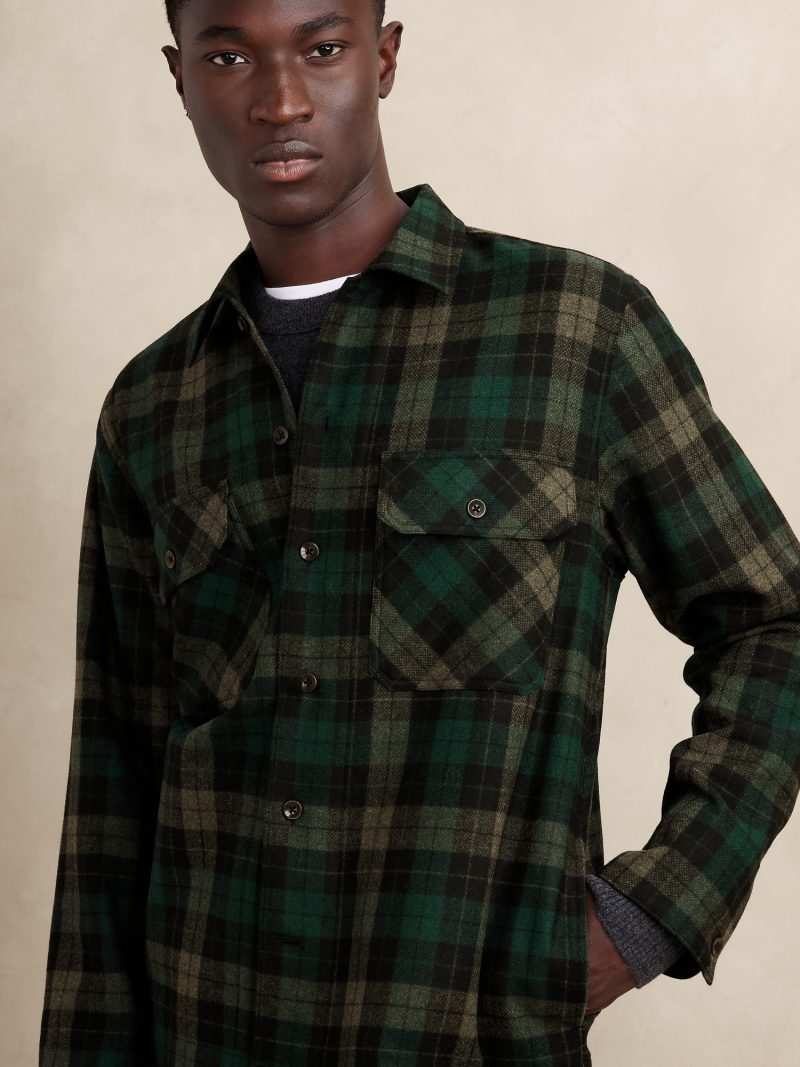 Infuse winter colors like green into your wardrobe with the plaids and the trendy shirt jacket.