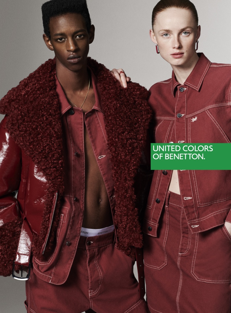 Craig Shimirimana and Rianne Van Rompaey appear in United Colors of Benetton's fall-winter 2023 campaign. 