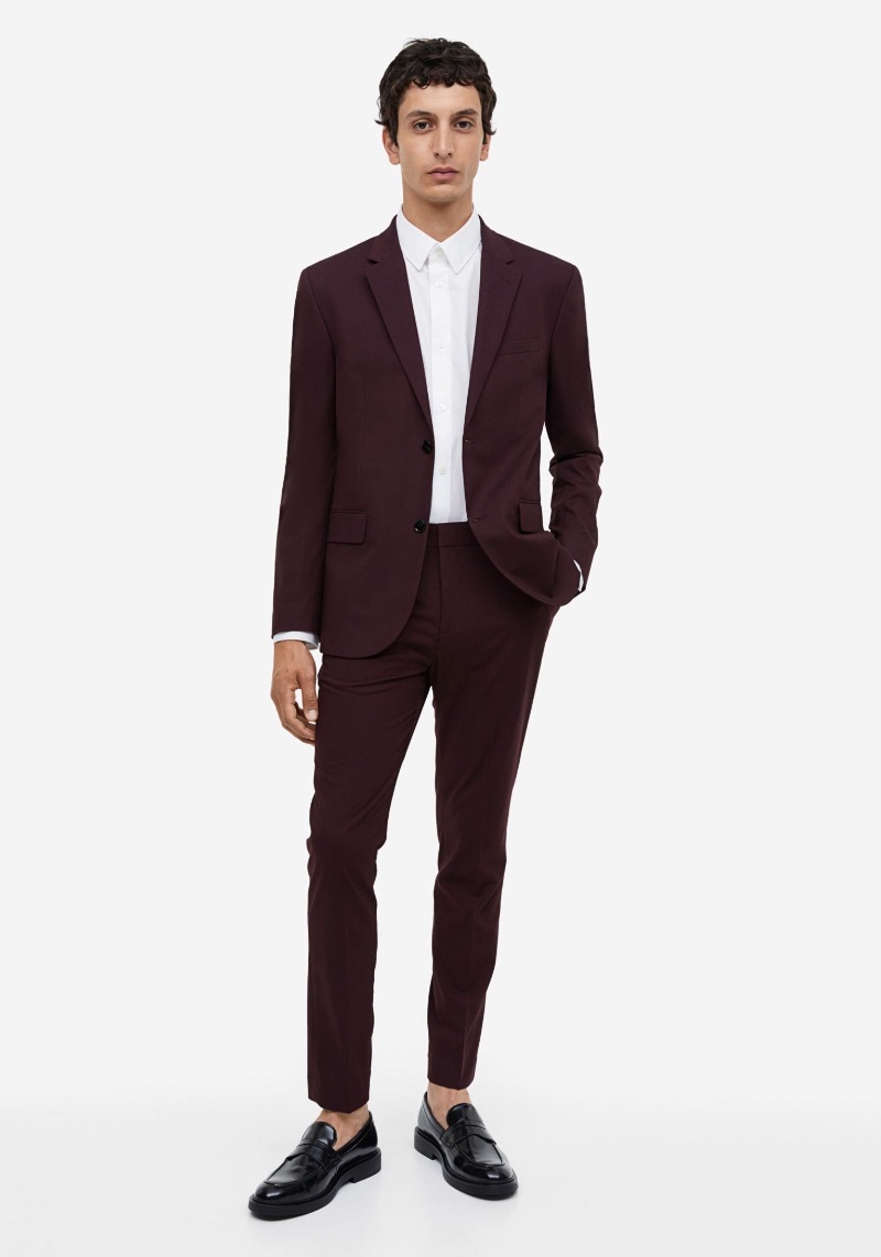 Burgundy Skinny-fit Suit Men H&M