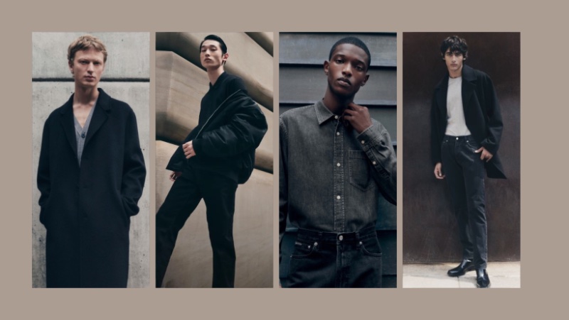 Jonas Glöer, Chengwei Dong, Malik Anderson, and Akbar Shamji model fall-winter 2023 essentials from Calvin Klein.