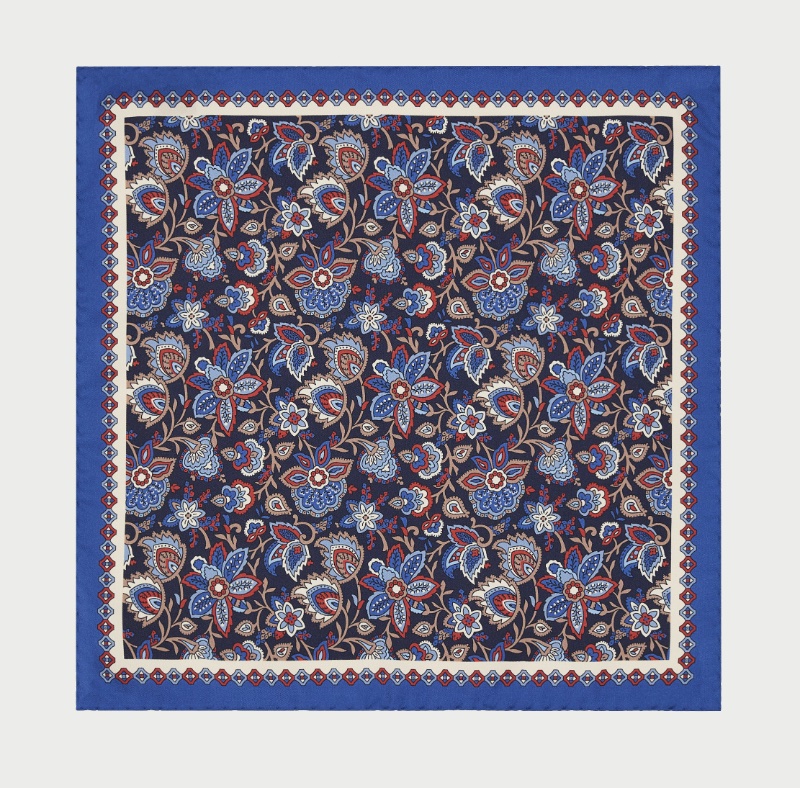 Canali Blue Paisley Silk Pocket Square