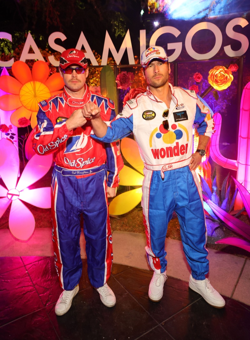 Chord Overstreet and Glen Powell are partners in crime as they suit up for the racetrack at Casamigos Halloween party.