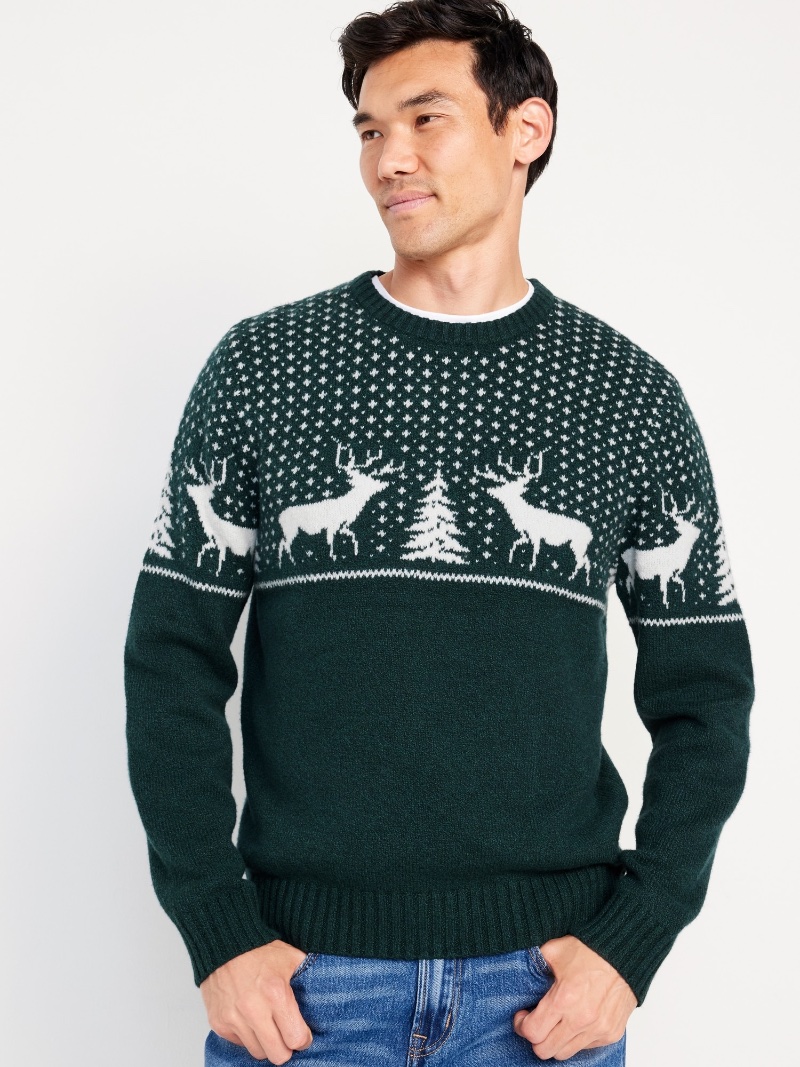 Christmas Sweater Men Fair Isle Turquoise Reindeer Old Navy