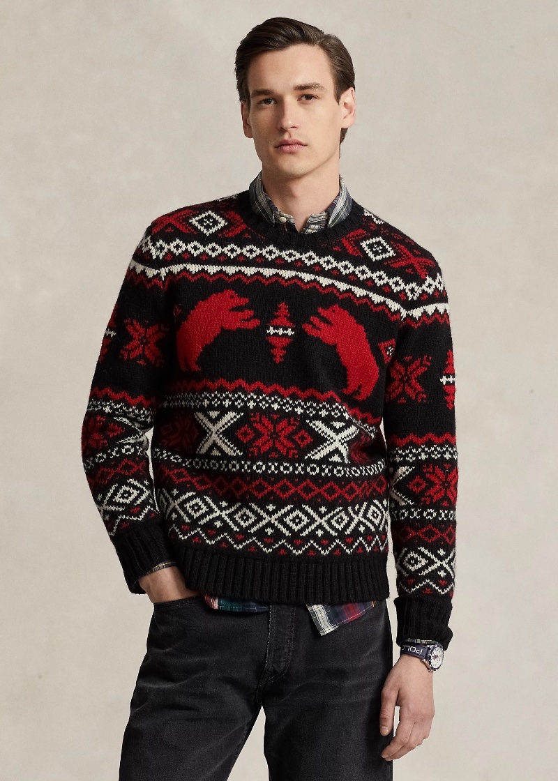 Christmas Sweater Men Polar Bear Fair Isle Wool Polo Ralph Lauren