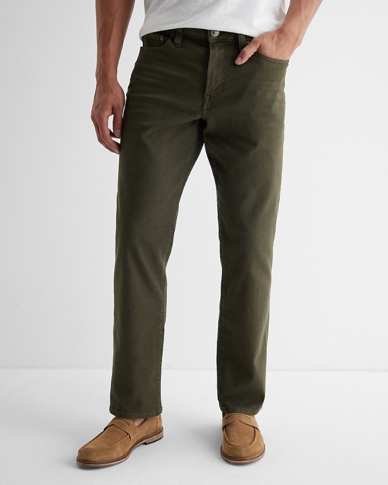 Express Straight Olive Green Hyper Stretch Jeans