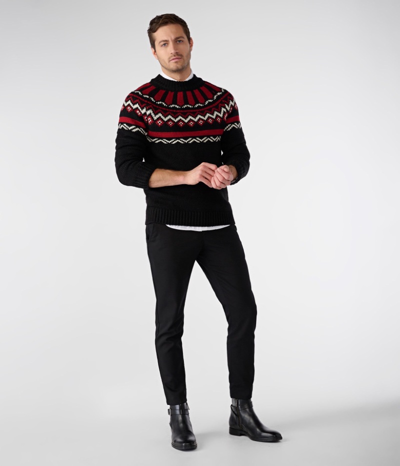 Fair Isle Mock Neck Sweater Karl Lagerfeld Men Trousers