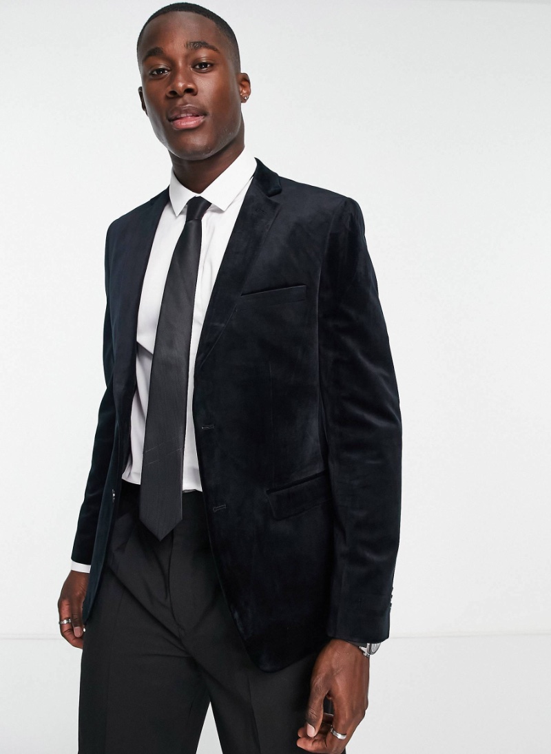 French Connection Velvet Blazer Black Men ASOS