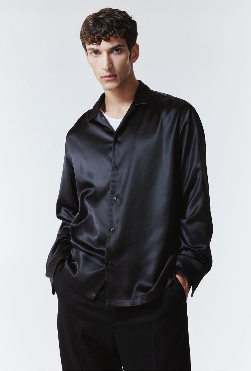 H&M Regular Fit Satin Resort Shirt Men Black » Men's New Year's Eve Outfits: Master Modern NYE Style H&M Regular Fit Satin Resort Shirt Men Black