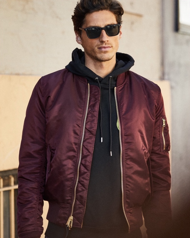 Hoodie Bomber Jacket Sunglasses Outfit Men